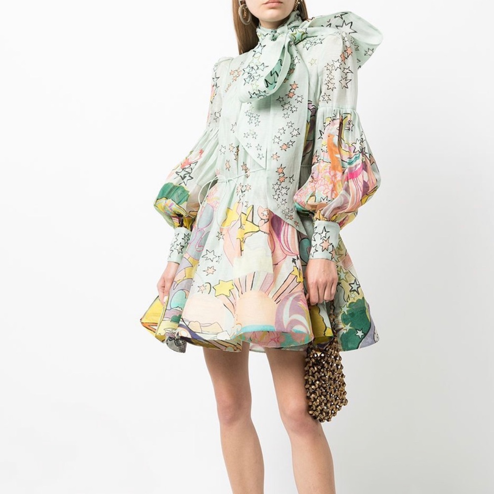 Zimmermann Runway Concert Tie Neck Bow Unicorn Mint Mini Dress AU0 - Picture 7 of 16